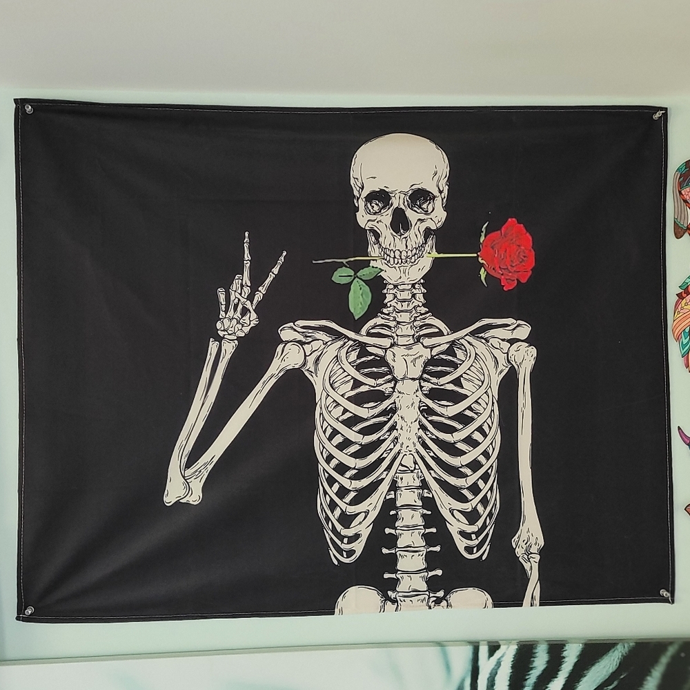 Skeleton + Rose Tapestry | 29 inch × 37 inch